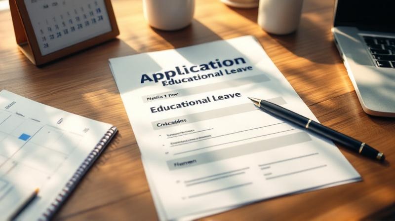 Ausgedruckter Antrag auf Bildungsurlaub neben Kalender und Laptop auf einem Schreibtisch