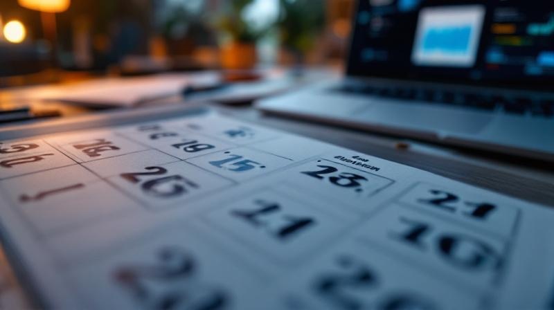 Kalender mit markierten Zahlungsterminen, Online-Banking auf Laptop, ruhige Abendstimmung