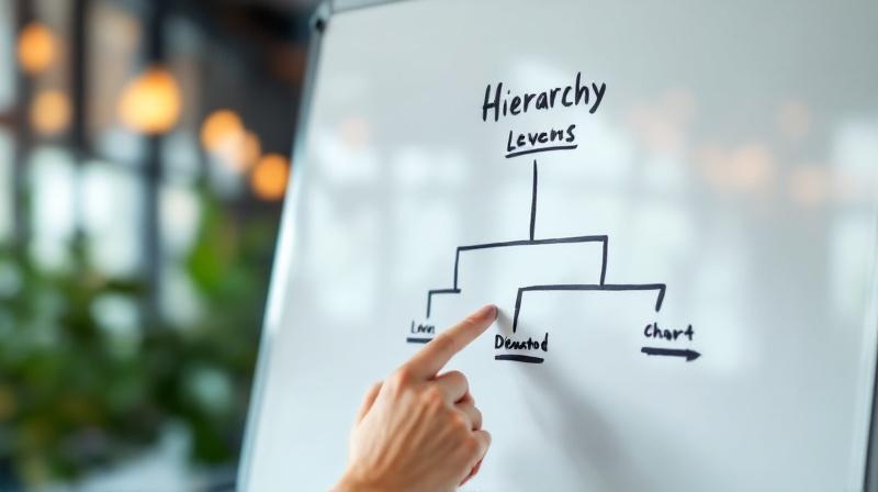 Organigramm auf einem Whiteboard mit verschiedenen Führungsebenen