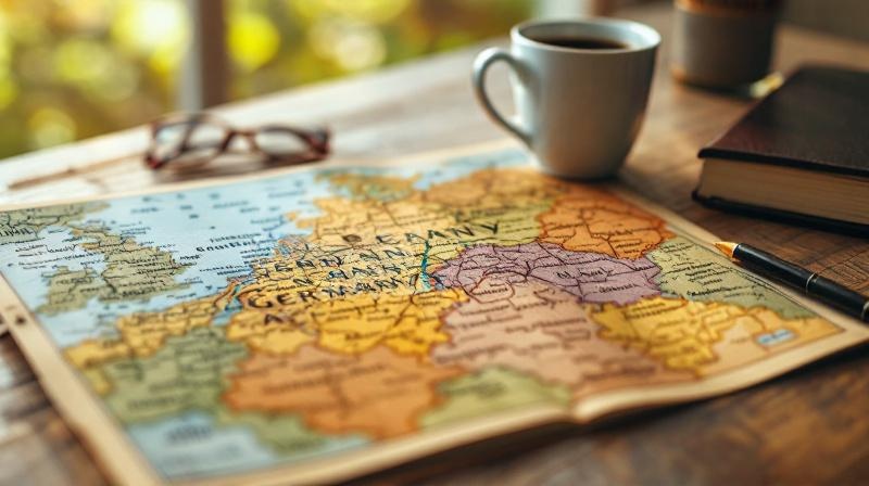 Landkarte Deutschlands, Österreichs und der Schweiz mit markierten Städten