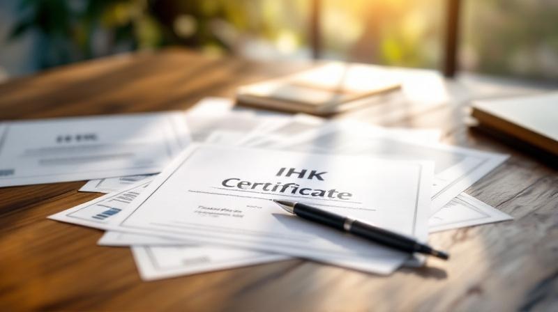 Schreibtisch mit WFW-Zeugnis und mehreren kleineren Zertifikaten daneben gefächert